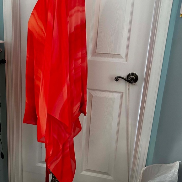 PONCHO, CHIFFON, CORAL, SIZE PLUS, WITH BELT, MADE IN CANADA!, PULL OVER, MR MAX - Picture 3 of 16